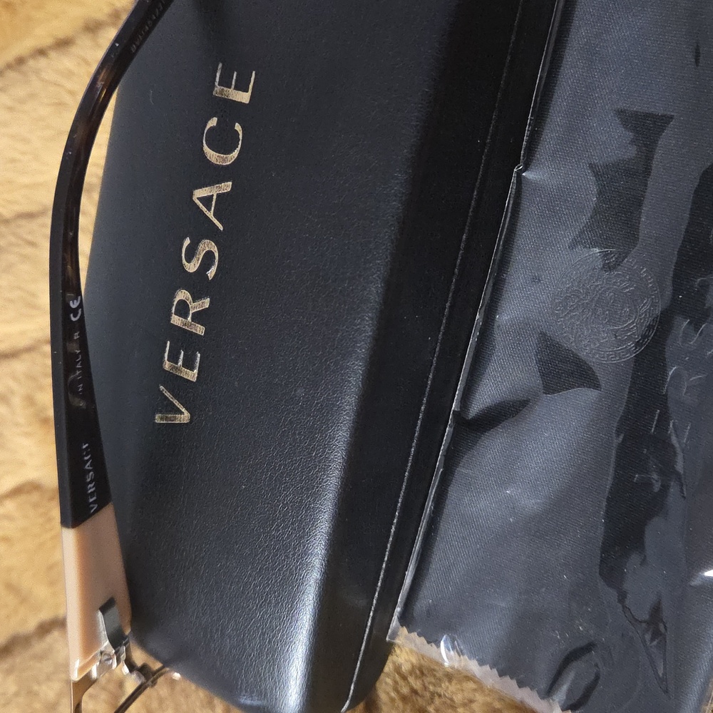 Versace Gold Rectangular Eyeglasses With Black Ca… - image 5